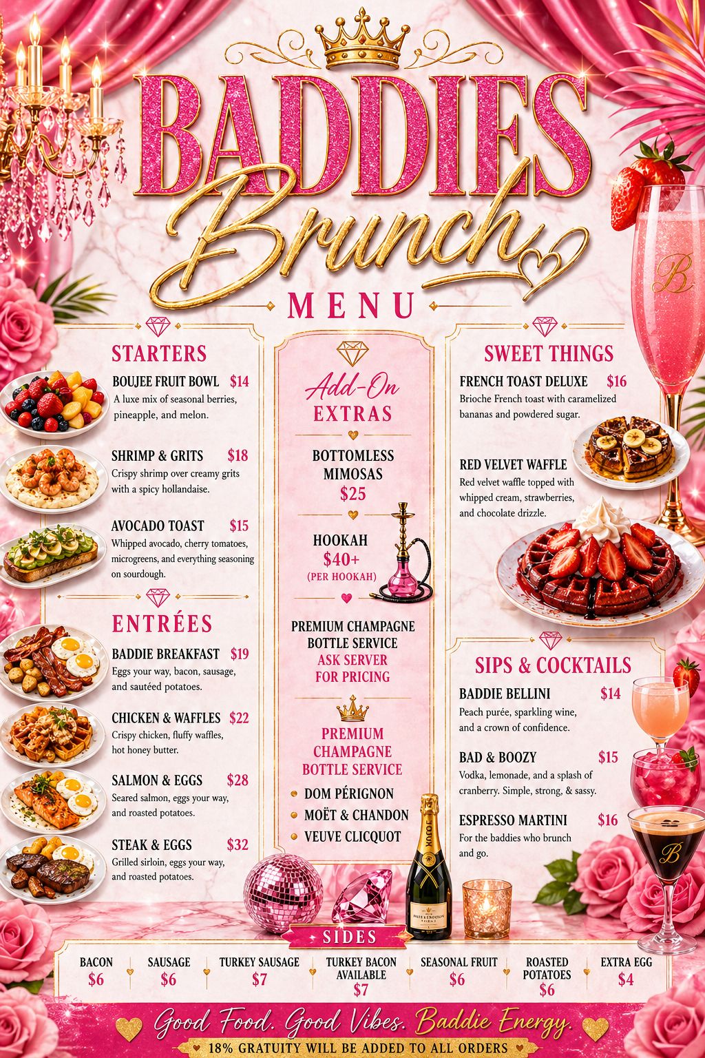 baddies' brunch menu
